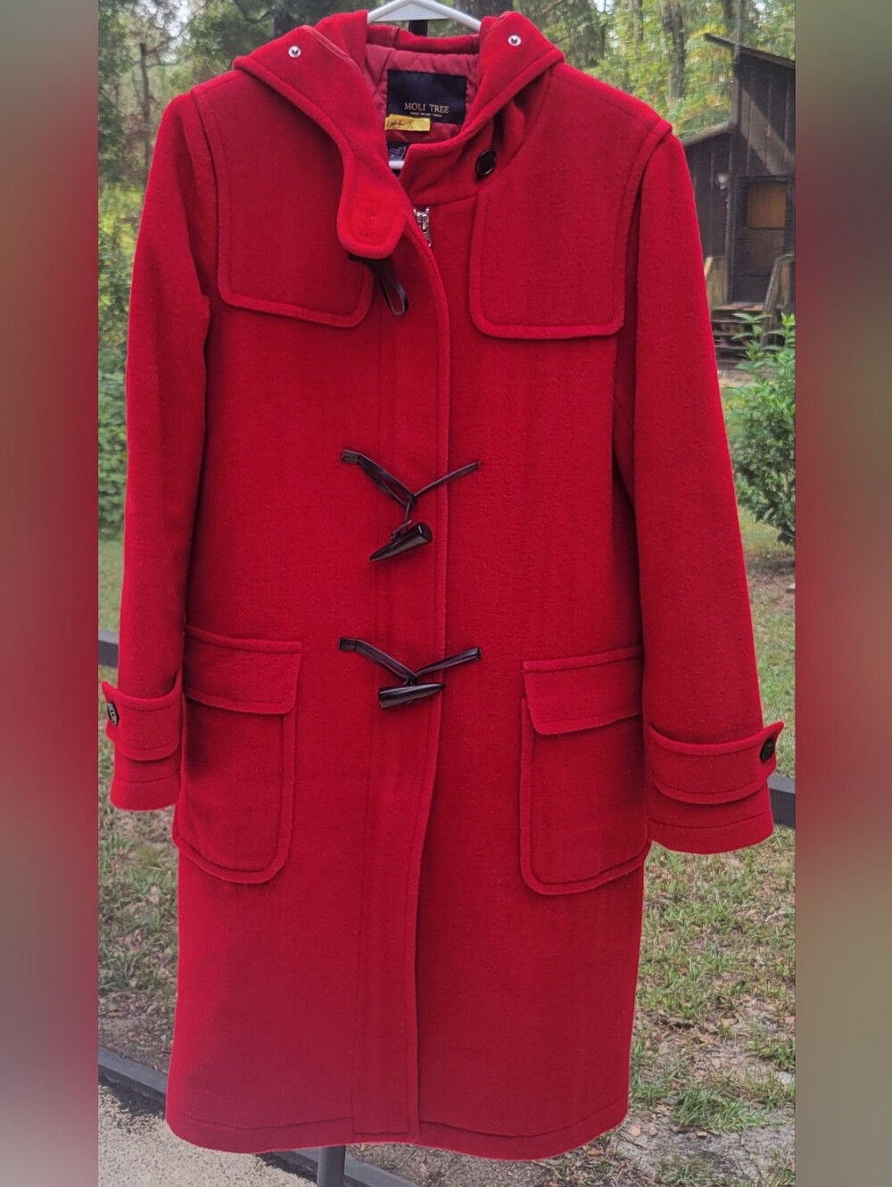 Moli Tree Red Duffle Coat Hooded Wool Cashmere Blend Fabric Made In Italy Size M
